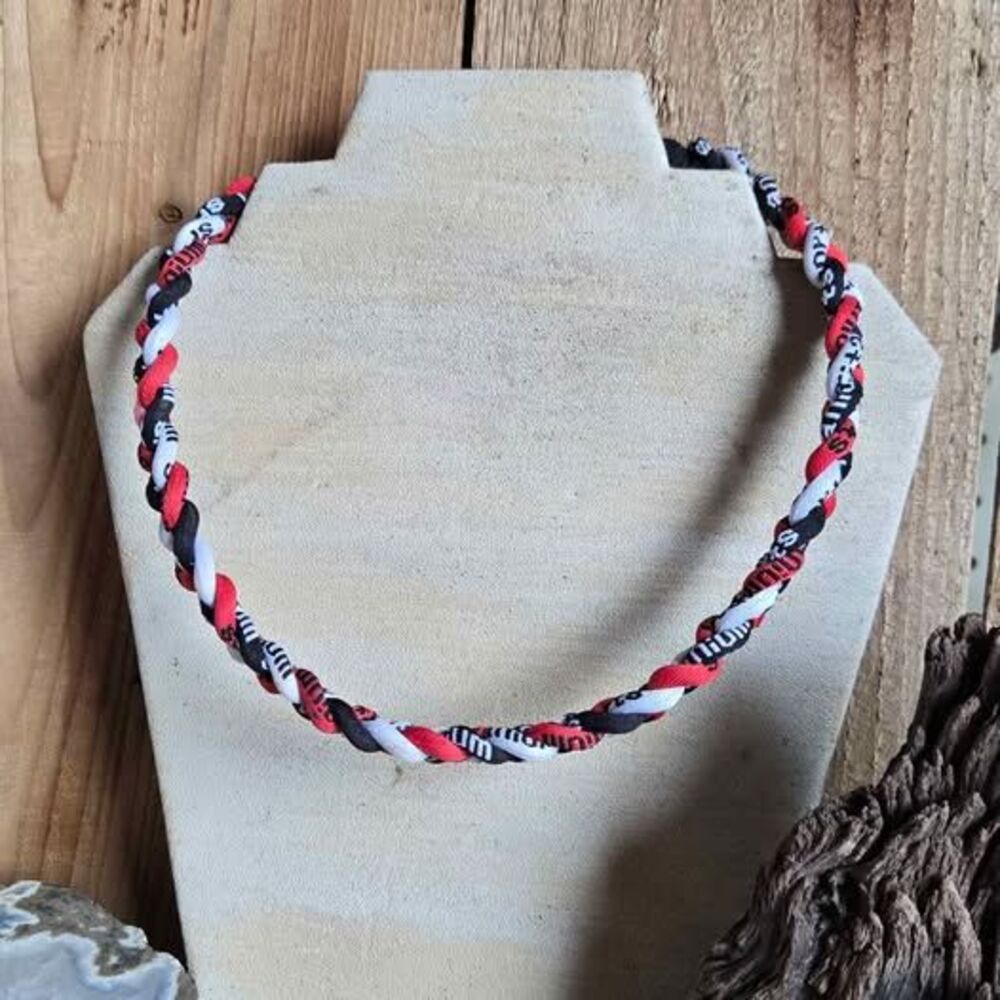Sportspan Braided Titanium Energy Sports Necklace Red Black White 20"